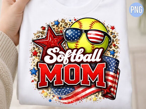 American Flag Softball Mom Star PNG