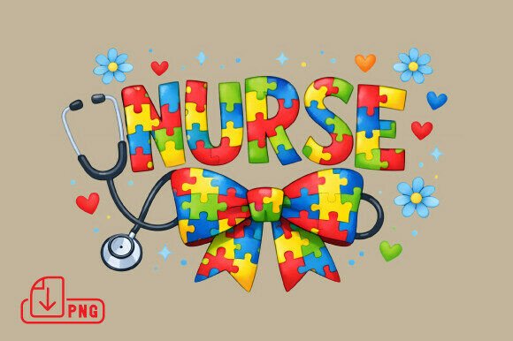 Autism Nurse PNG, Puzzle Awareness Bow: Elevating Creative Advocacy Through Digital Design