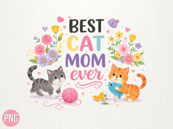 Best Cat Mom Ever Floral Kitten PNG