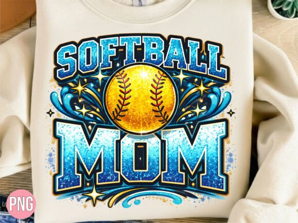 Blue Glitter Softball Mom Sports PNG