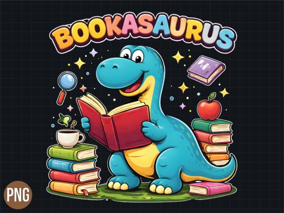 Bookasaurus Dinosaur Reading Books PNG: Elevating Creative Projects with High-Quality Digital Design