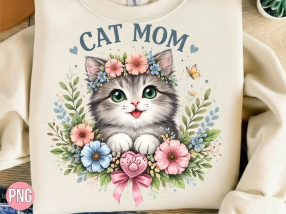 Cute Cat Mom Floral Kitten Wreath PNG: Integrating High-Quality Digital Assets into Your Creative Workflow
