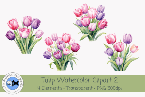 Spring Tulips PNG Watercolor Clipart 2 Guide