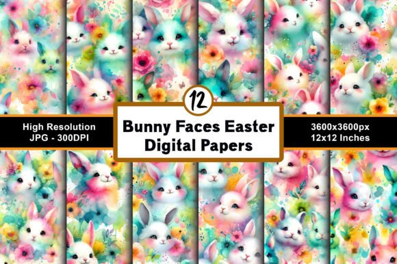 Strategic Visual Branding with Bunny Faces Easter Digital Papers JPG